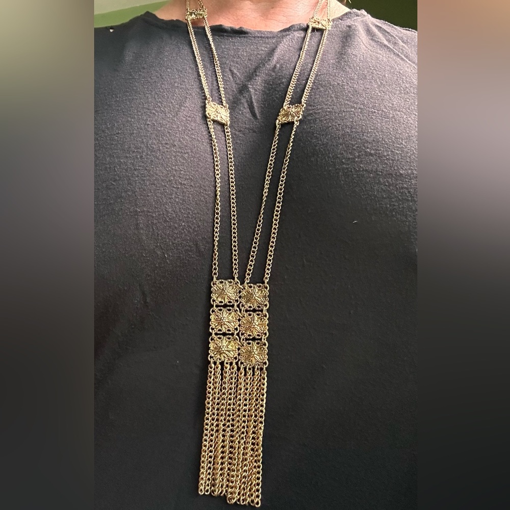 Bohemian gold tone long necklace